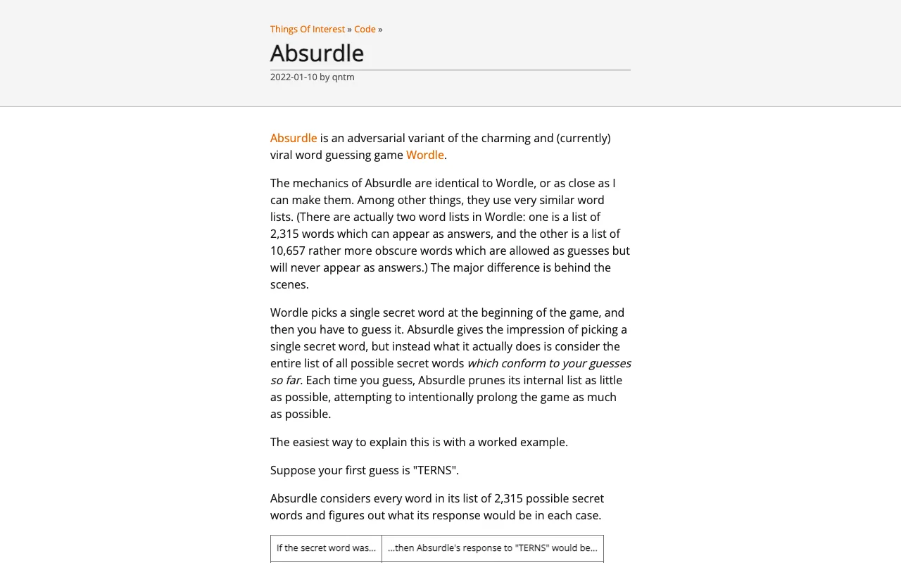 Screenshot of Absurdle — a game like Wordle