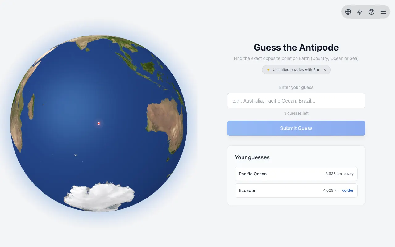 Screenshot of Antipodal — a game like Wordle