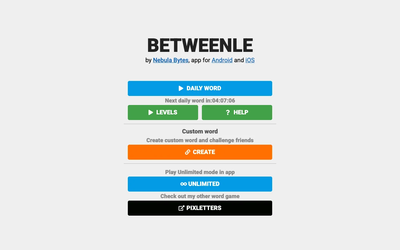 Screenshot of Betweenle — a game like Wordle