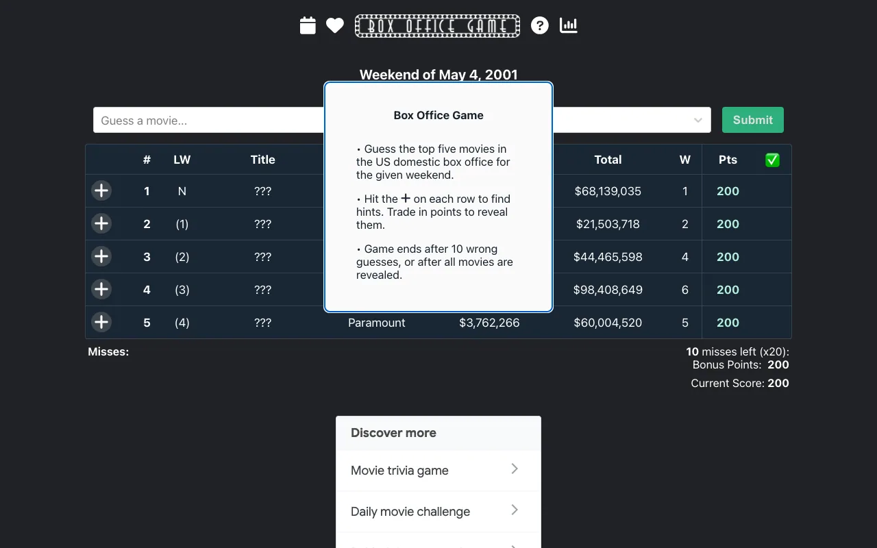 Screenshot of Box Office Game — a game like Wordle