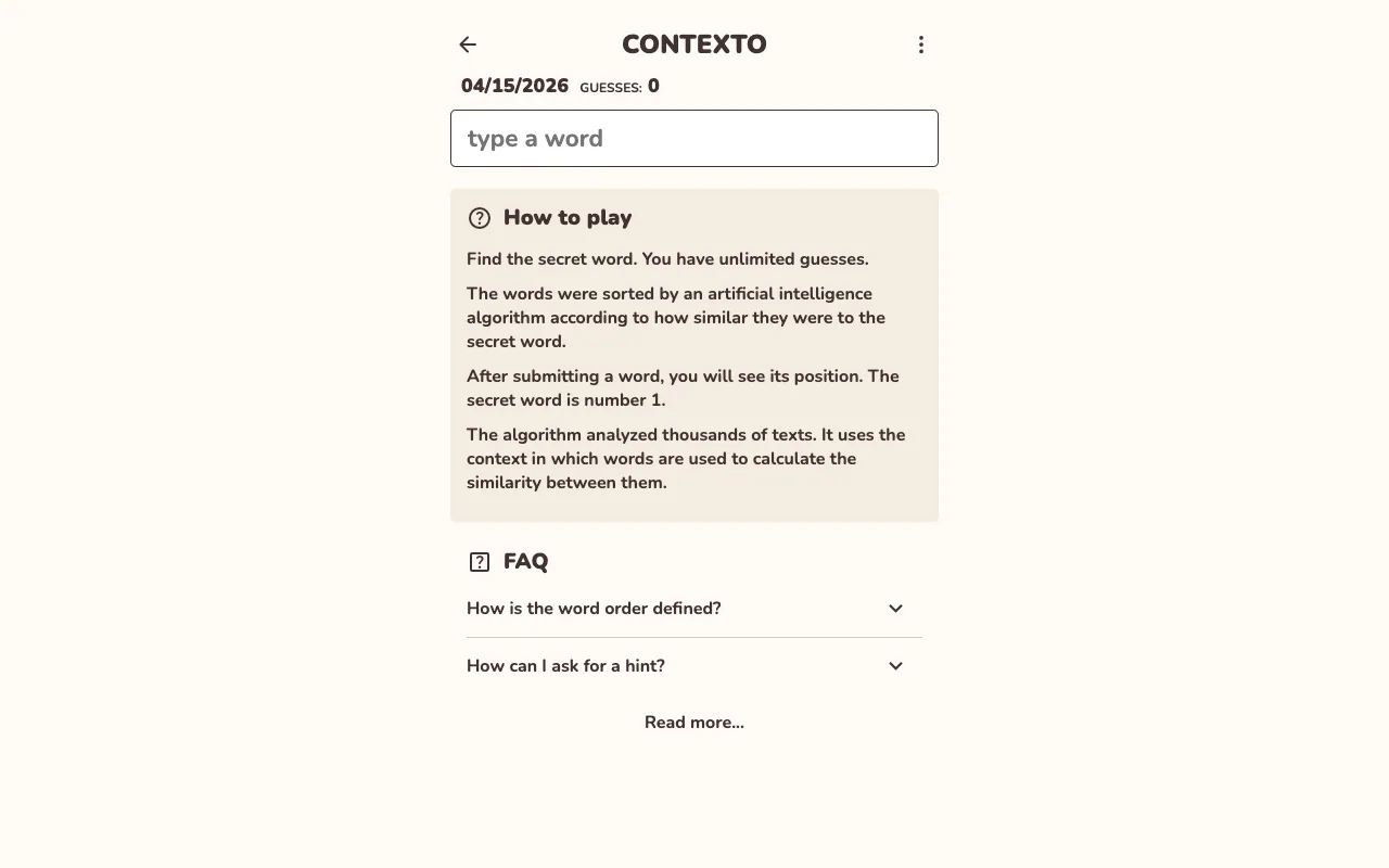 Screenshot of Contexto — a game like Wordle