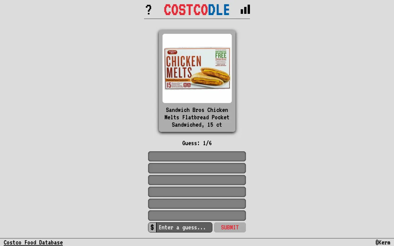 Screenshot of Costcodle — a game like Wordle