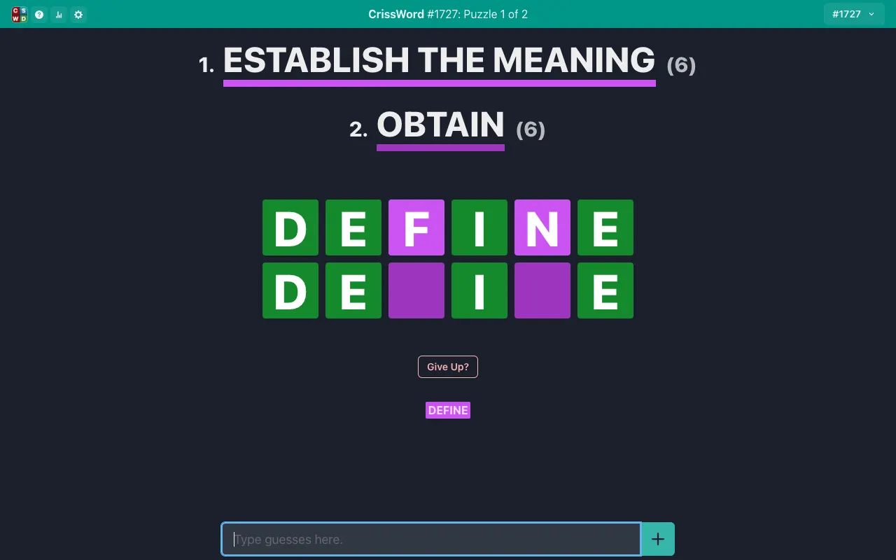 Screenshot of CrissWord — a game like Wordle