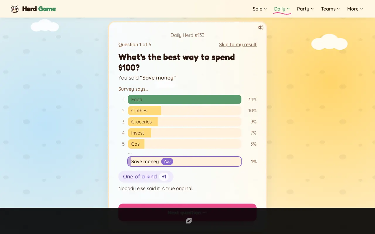 Screenshot of Daily Herd — a game like Wordle