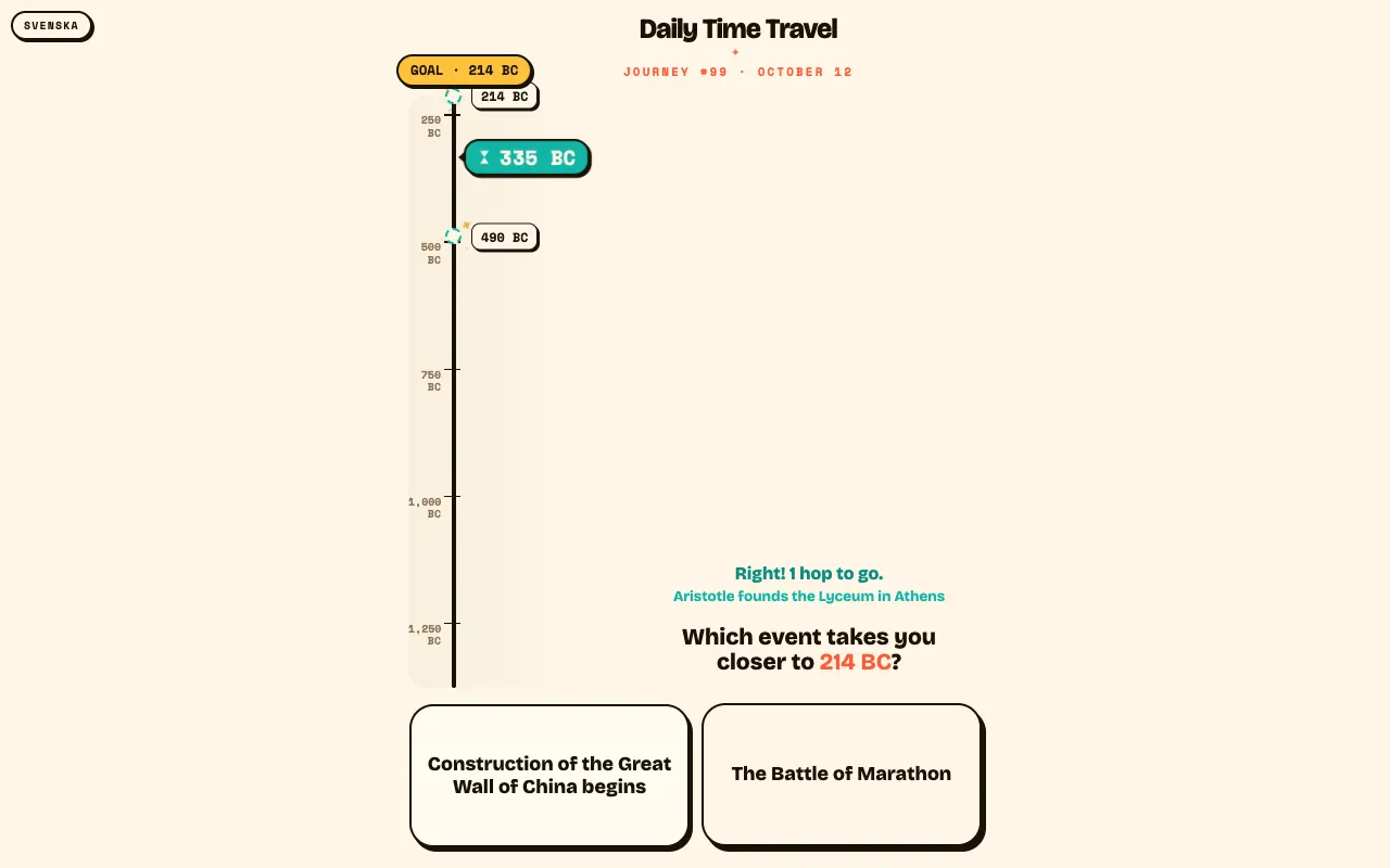 Screenshot of Daily Time Travel — a game like Wordle