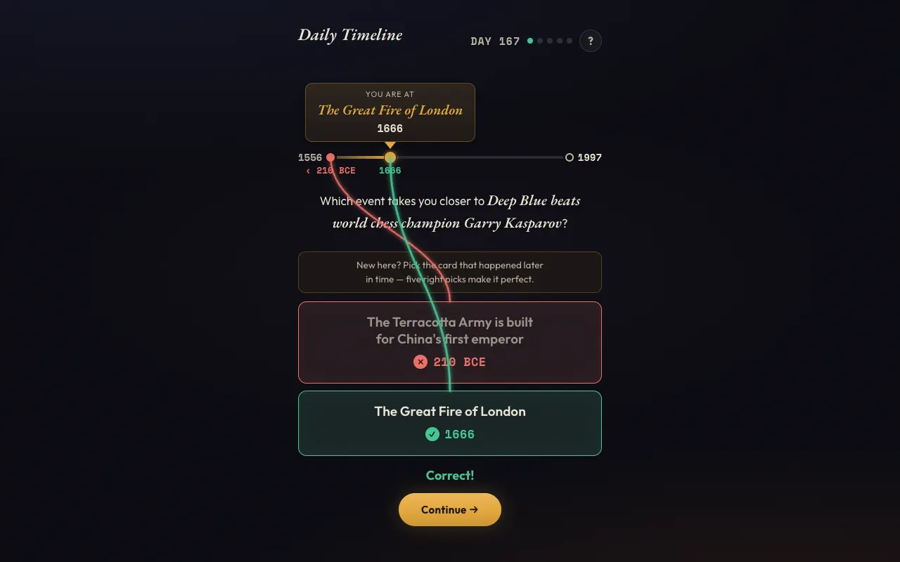 Screenshot of Daily Timeline — a game like Wordle