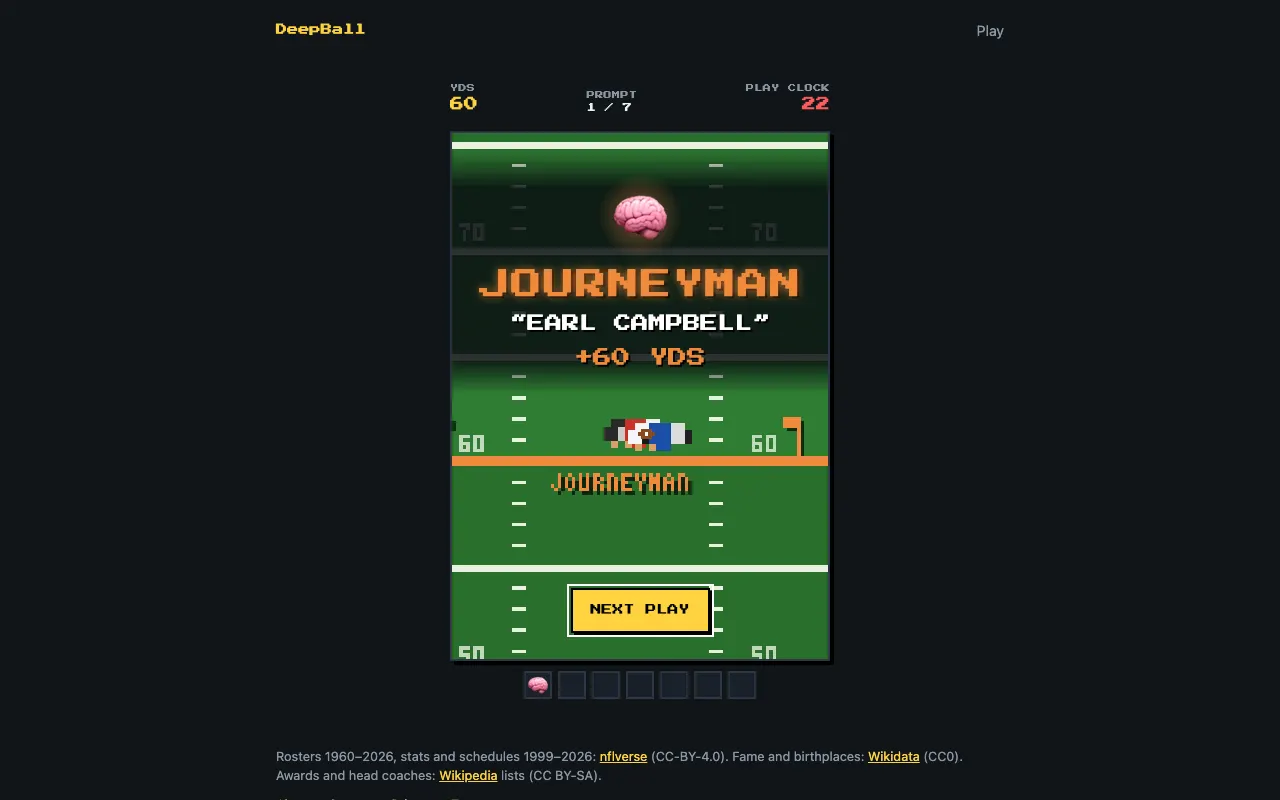 Screenshot of DeepBall — a game like Wordle