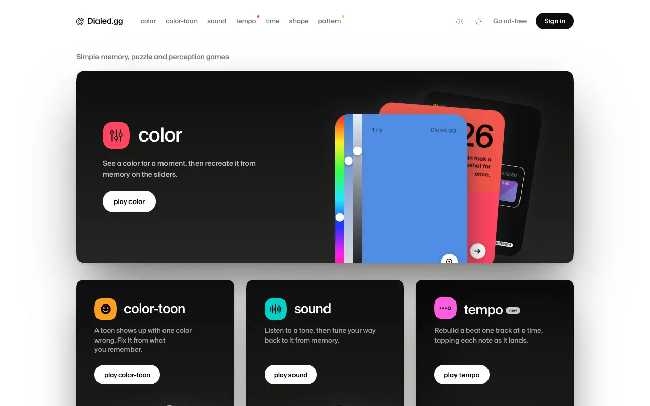 Screenshot of Dialed Color — a game like Wordle