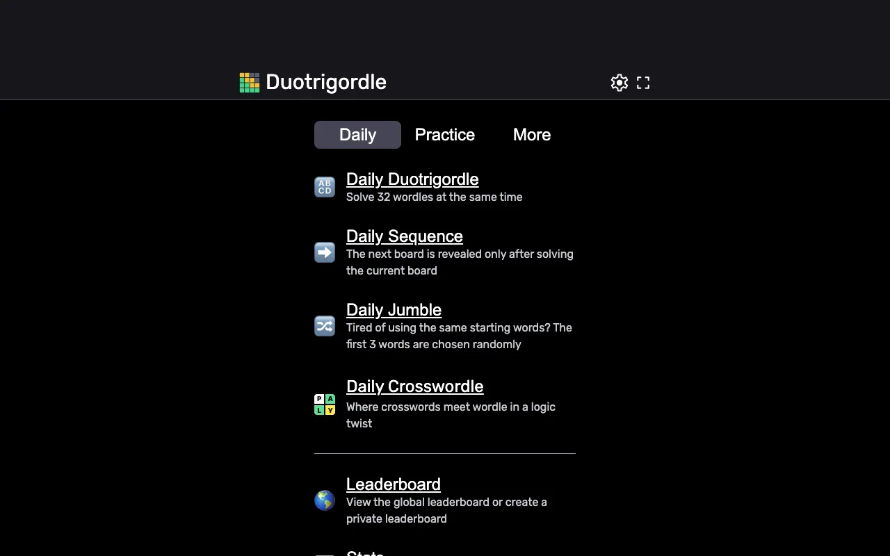 Screenshot of Duotrigordle — a game like Wordle