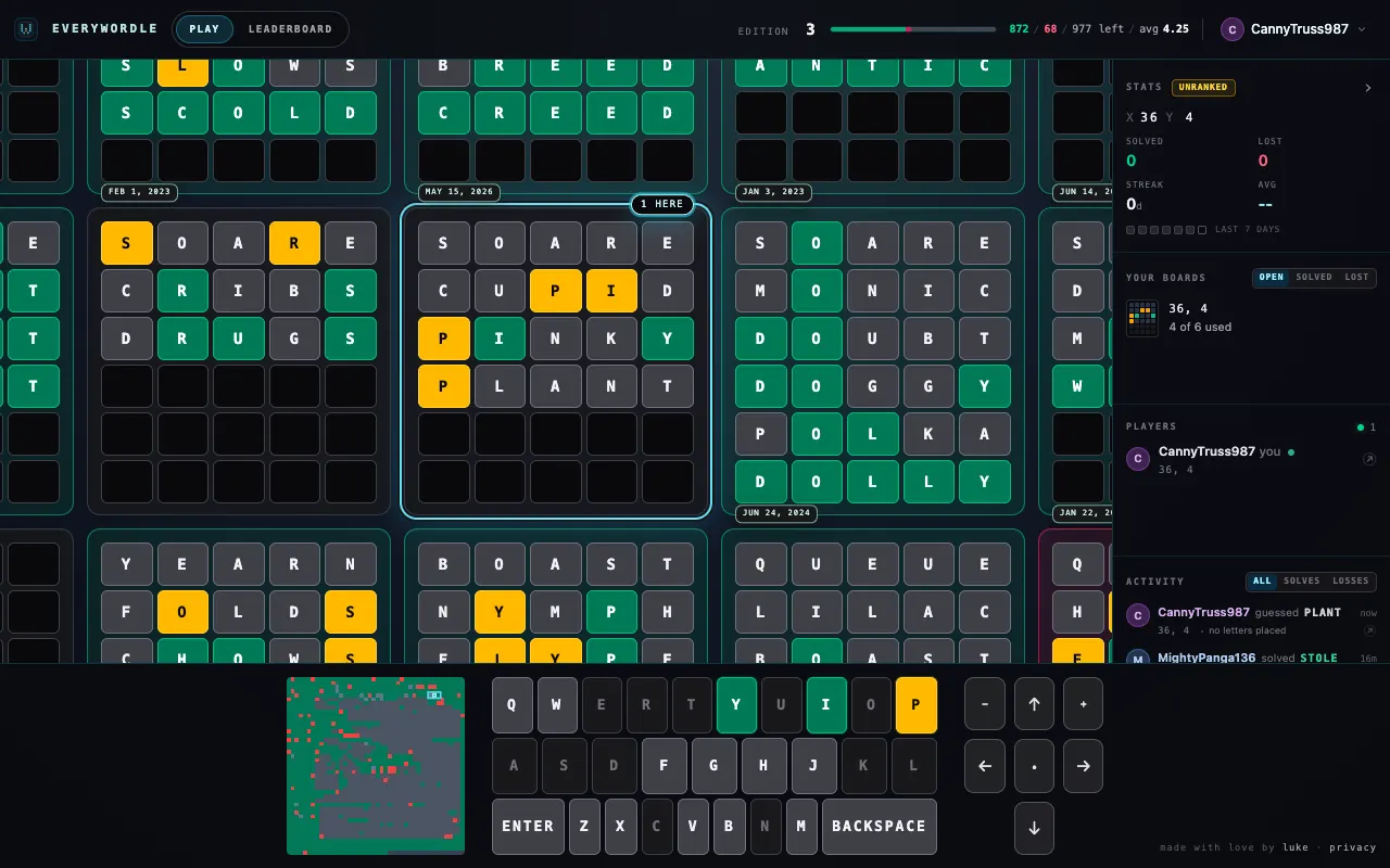 Screenshot of EveryWordle — a game like Wordle