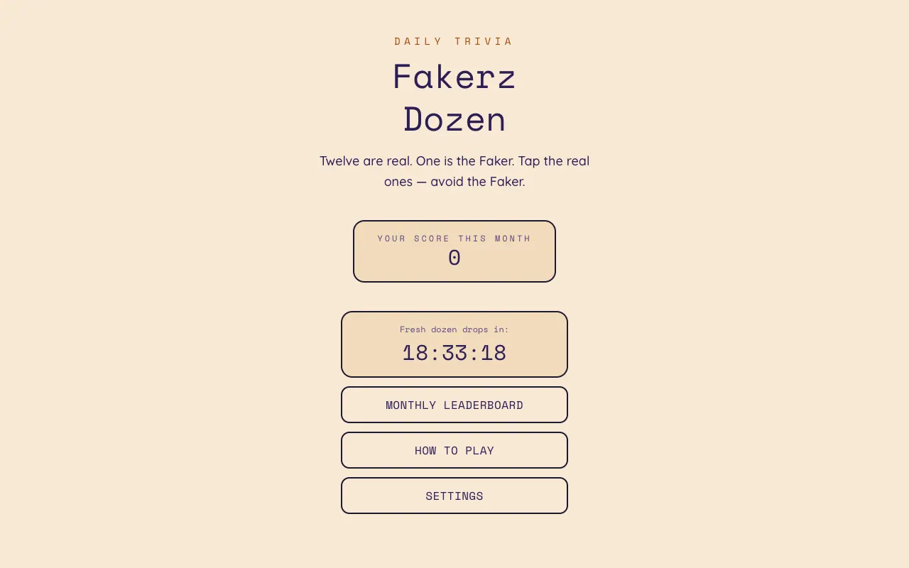 Screenshot of Fakerz Dozen — a game like Wordle