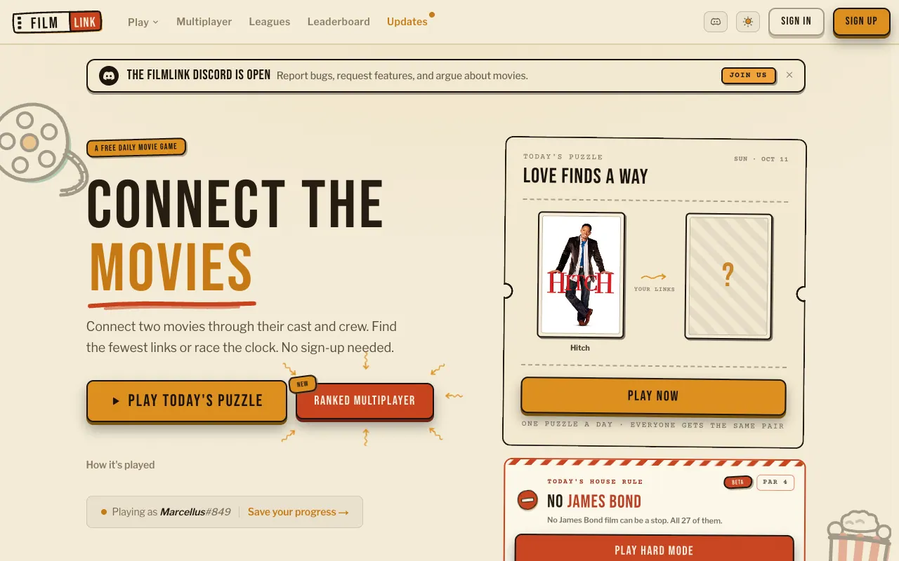 Screenshot of FilmLink — a game like Wordle