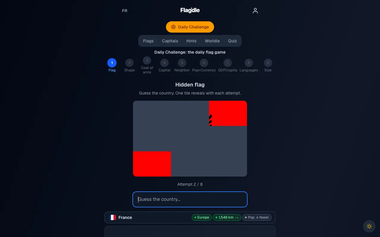 Screenshot of Flagdle — a game like Wordle
