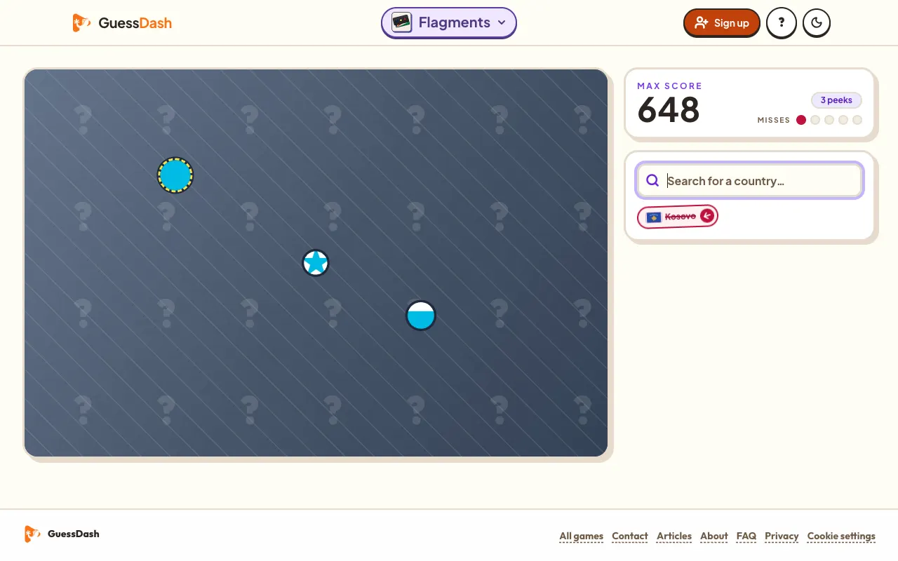 Screenshot of Flagments — a game like Wordle
