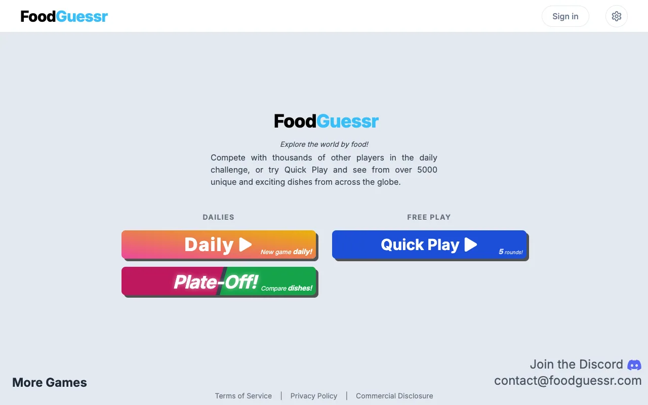 Screenshot of FoodGuessr — a game like Wordle