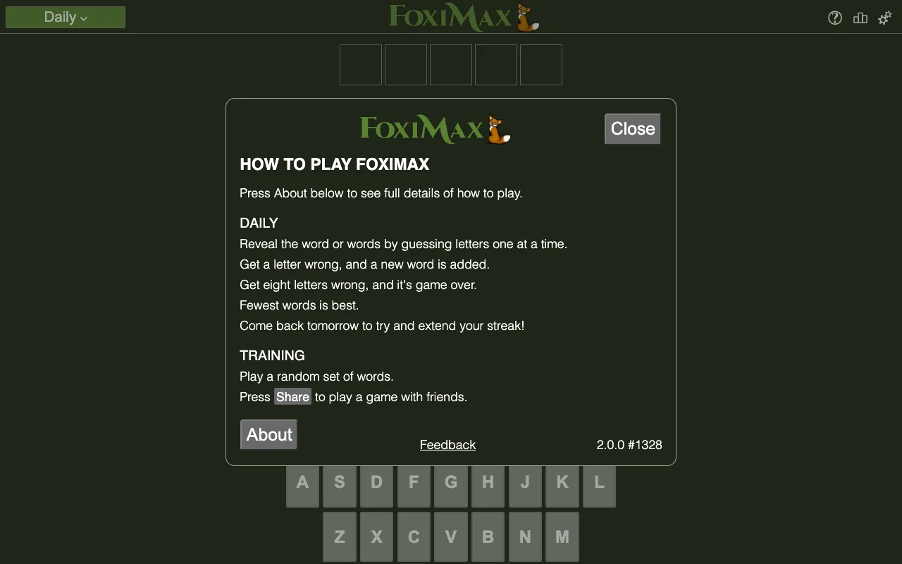 Screenshot of FoxiMax — a game like Wordle