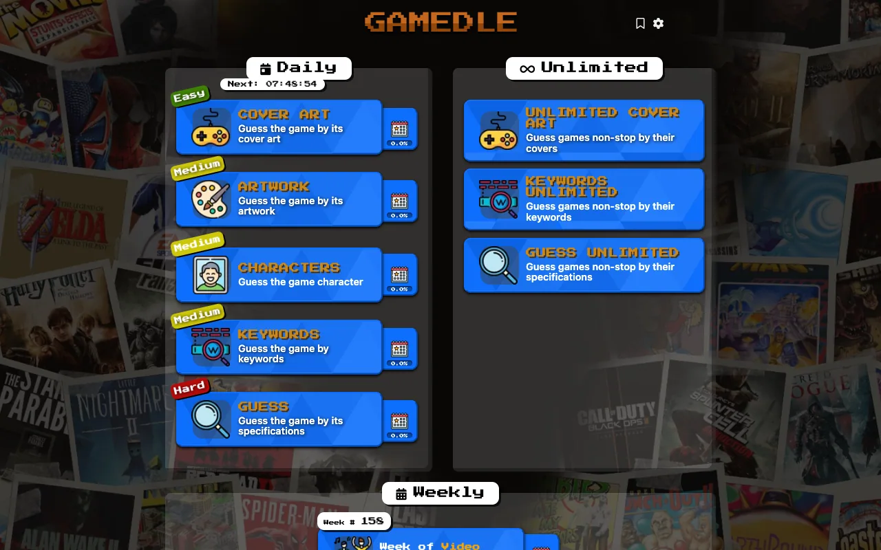 Screenshot of Gamedle — a game like Wordle