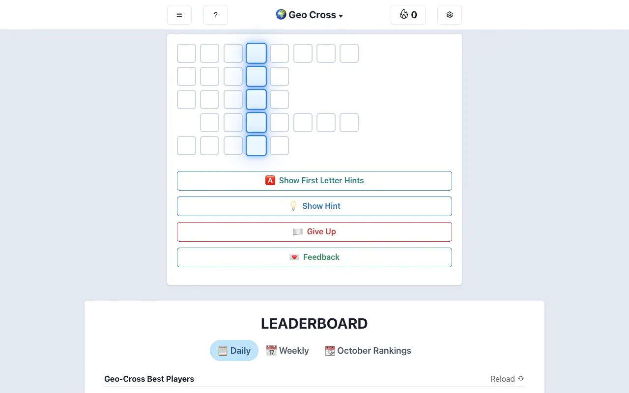 Screenshot of Geo Cross — a game like Wordle