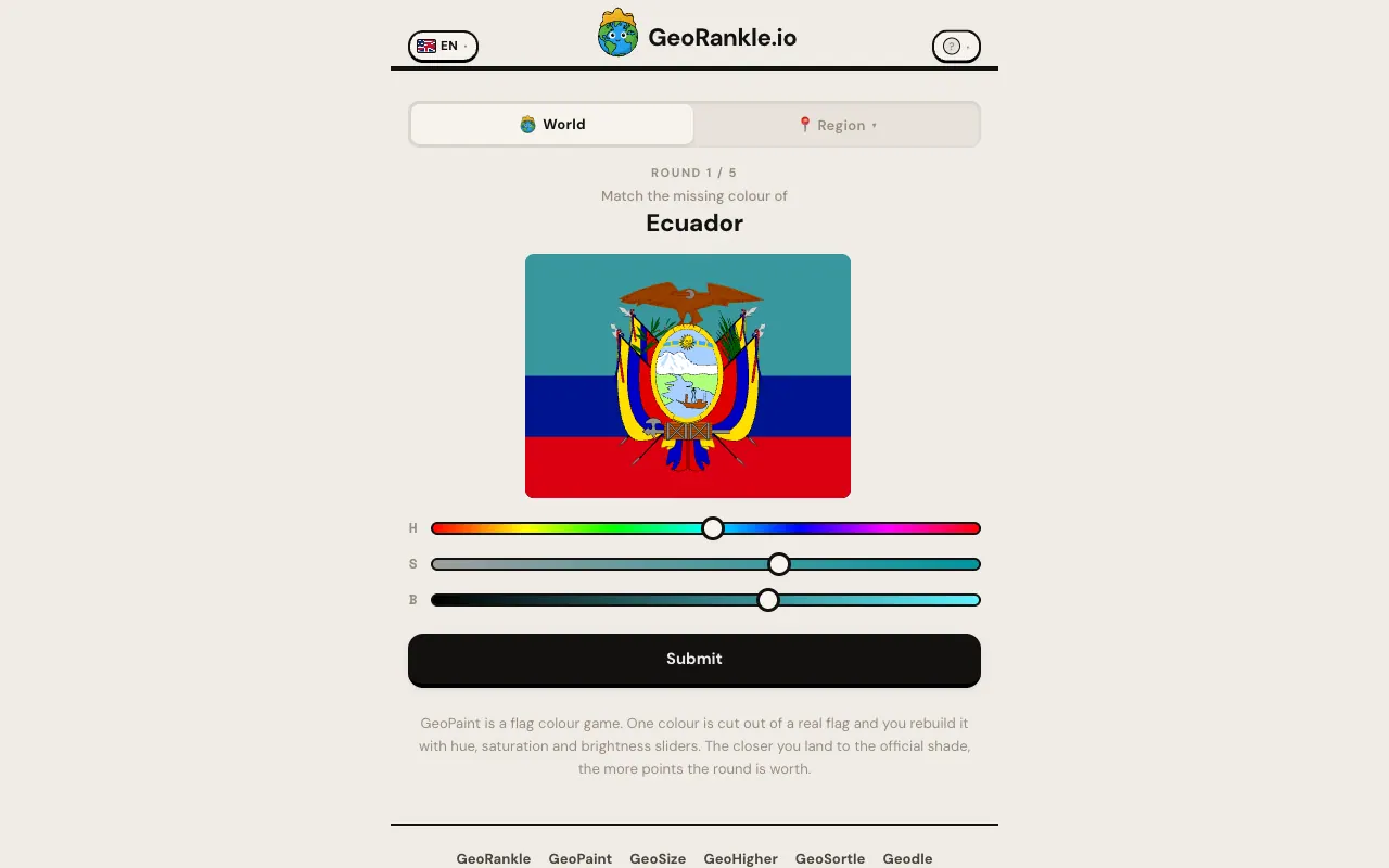 Screenshot of GeoPaint — a game like Wordle