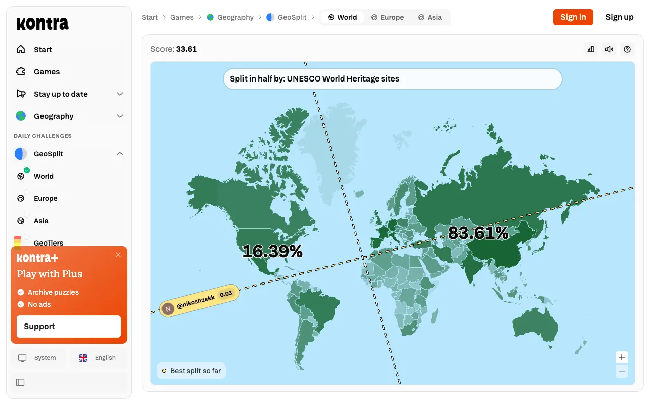 Screenshot of GeoSplit — a game like Wordle