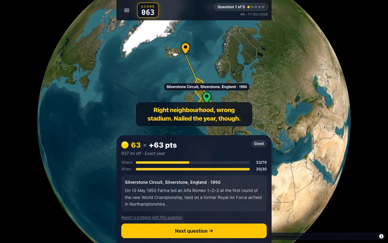Screenshot of Geosportle — a game like Wordle
