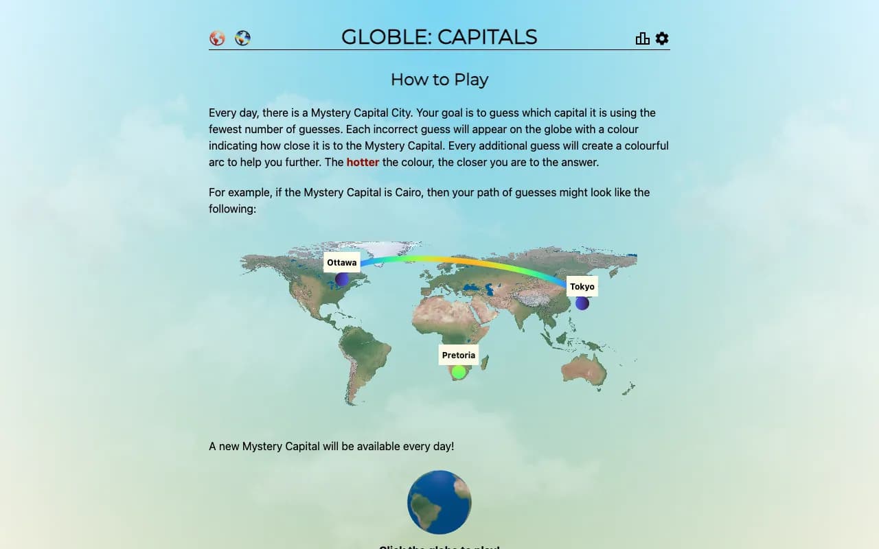 Screenshot of Globle: Capitals — a game like Wordle