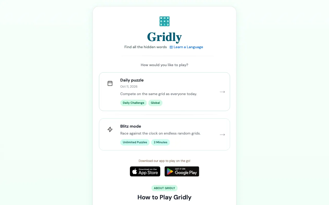 Screenshot of Gridly — a game like Wordle