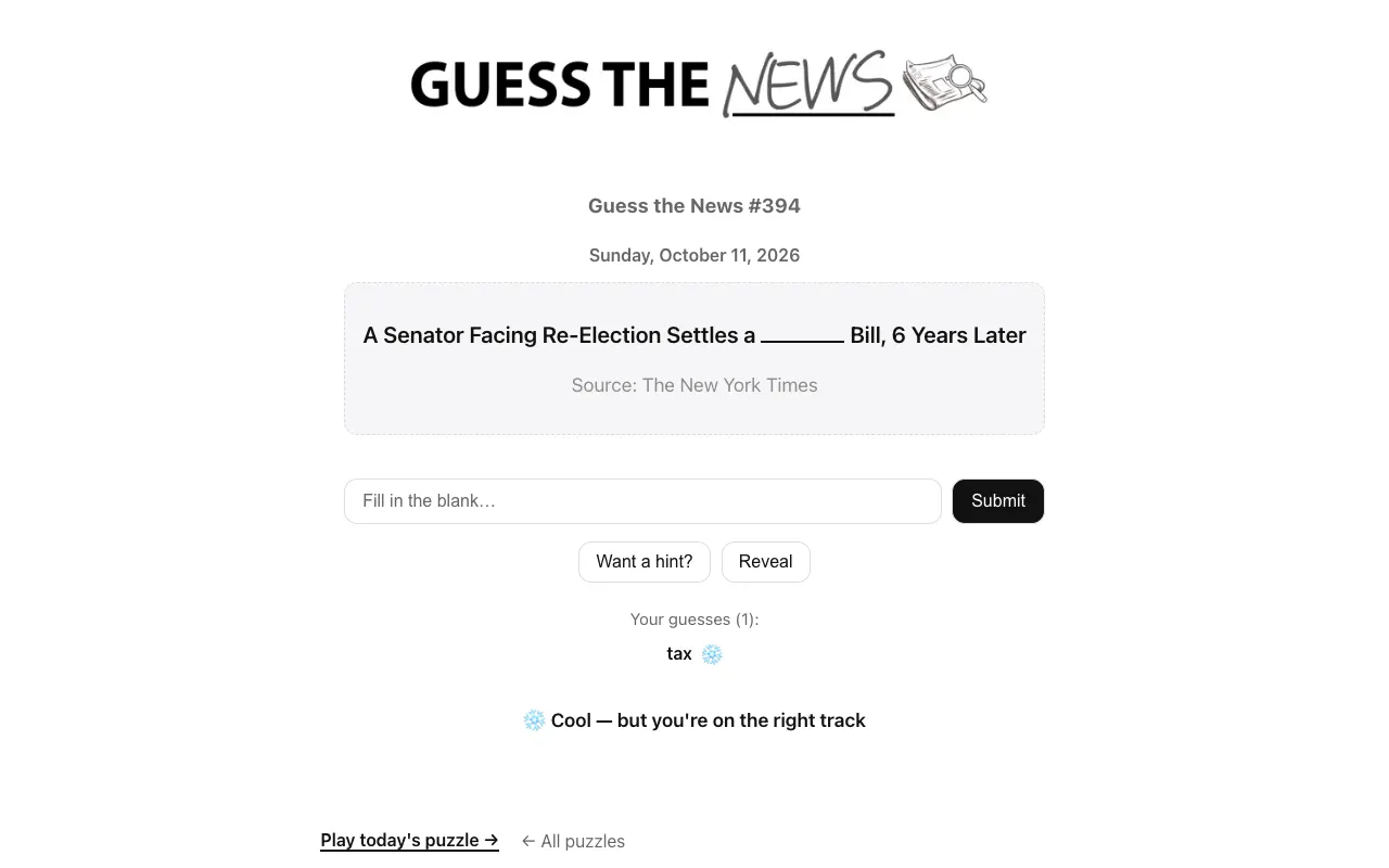 Screenshot of Guess the News — a game like Wordle