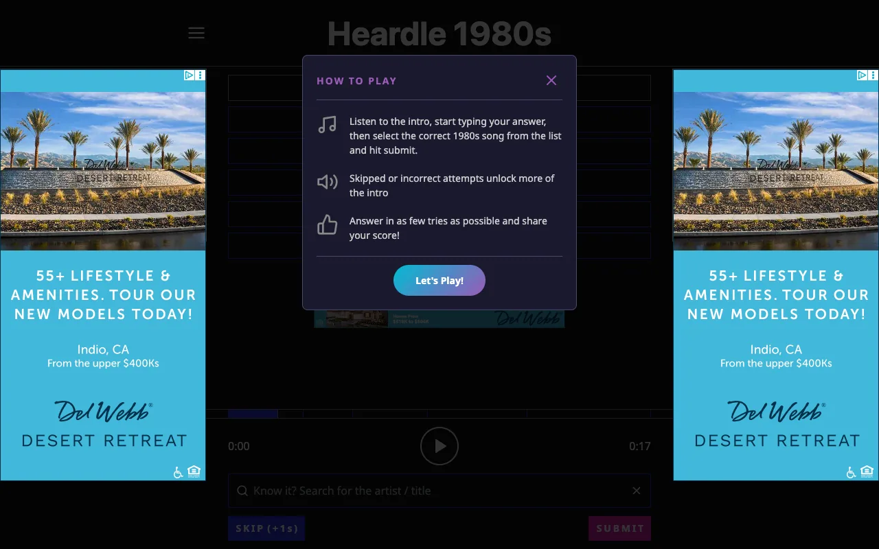 Screenshot of Heardle 80s — a game like Wordle