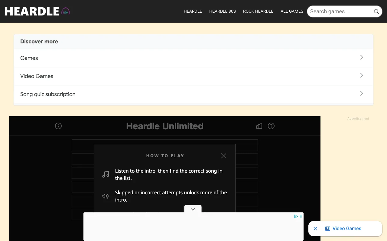 Screenshot of Heardle — a game like Wordle