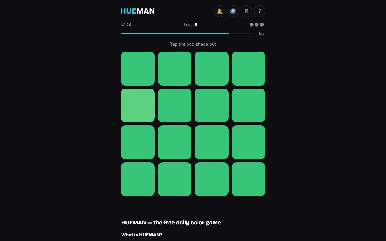 Screenshot of Hueman — a game like Wordle