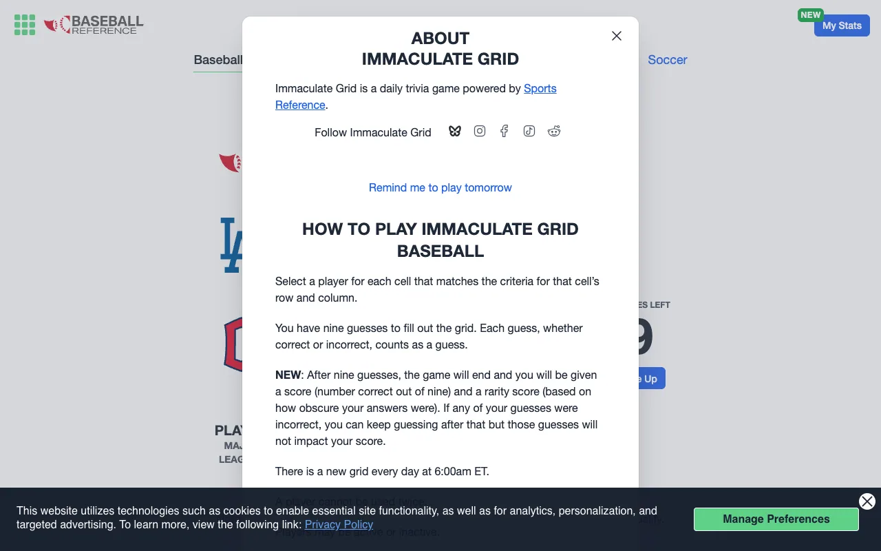 Screenshot of Immaculate Grid — a game like Wordle