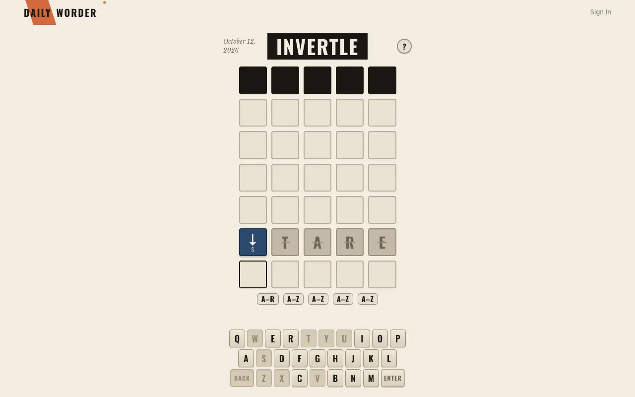Screenshot of Invertle — a game like Wordle