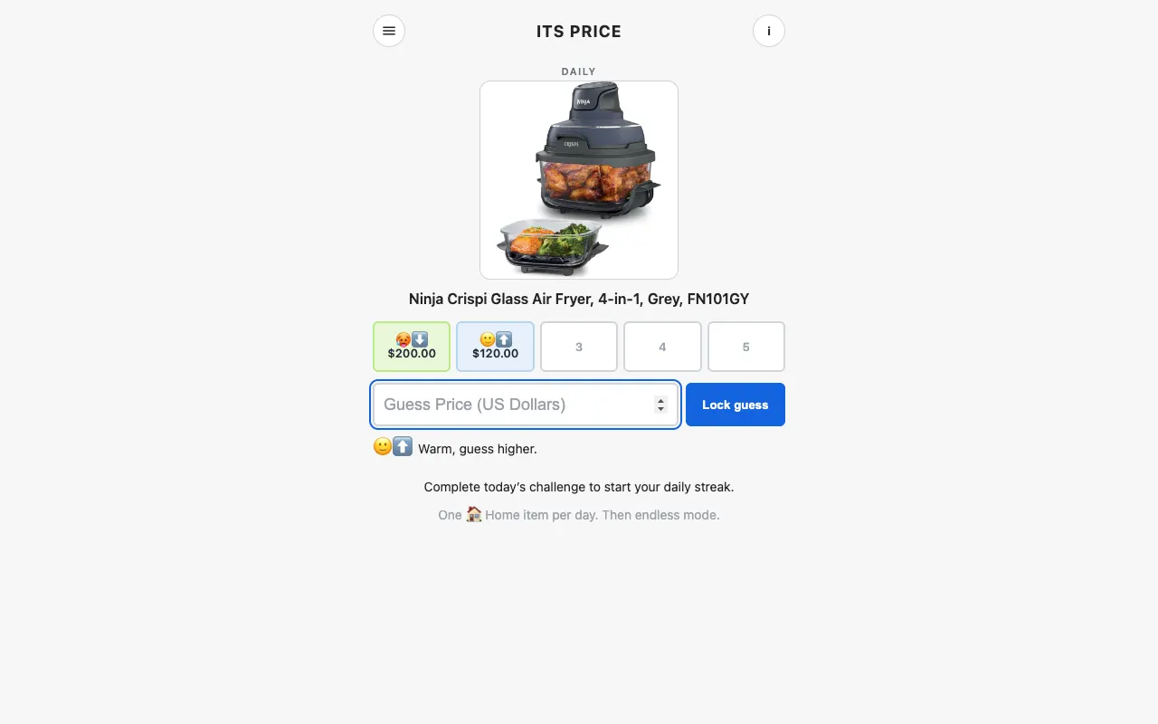 Screenshot of Its Price — a game like Wordle