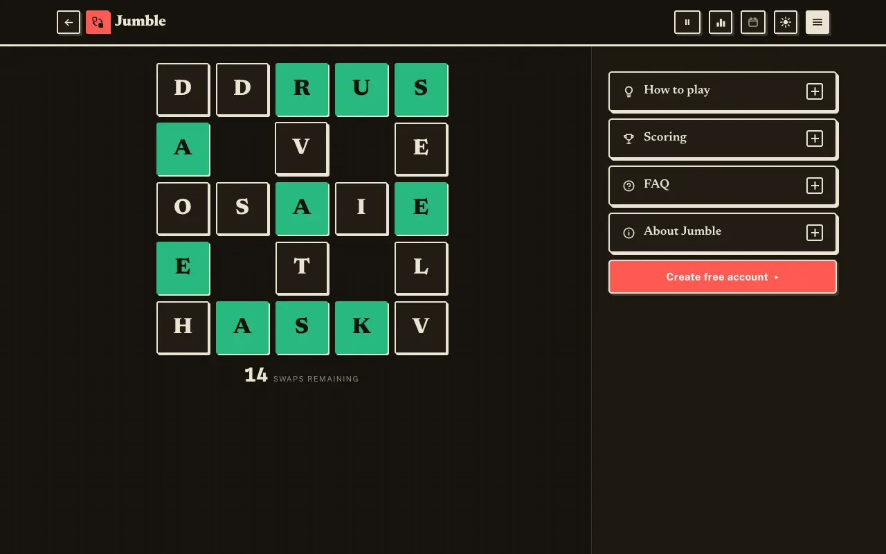 Screenshot of Jumble — a game like Wordle