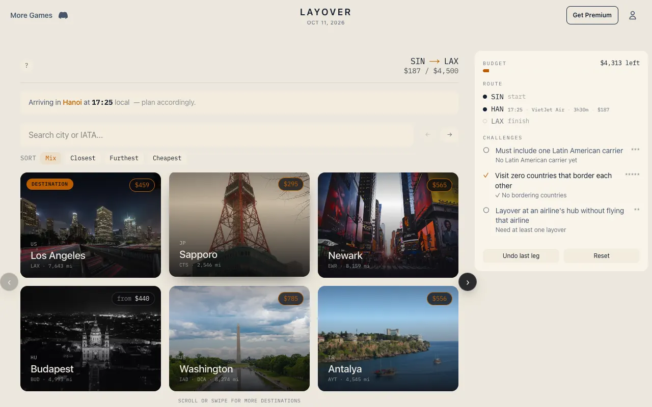 Screenshot of Layover — a game like Wordle