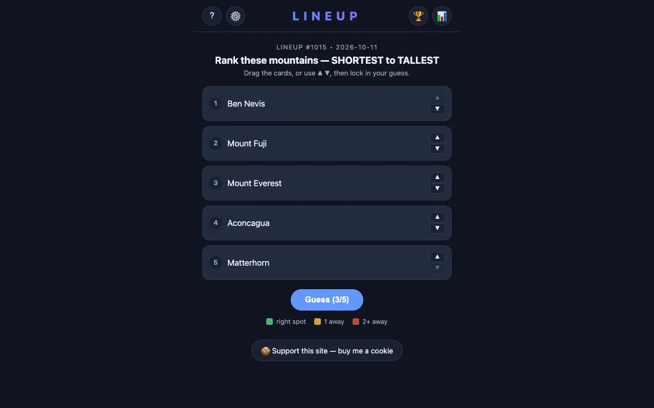 Screenshot of Lineup — a game like Wordle