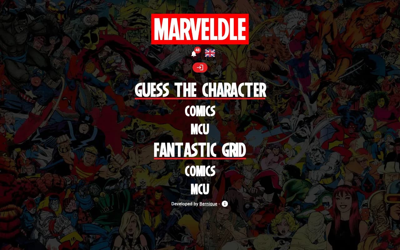 Screenshot of Marveldle — a game like Wordle
