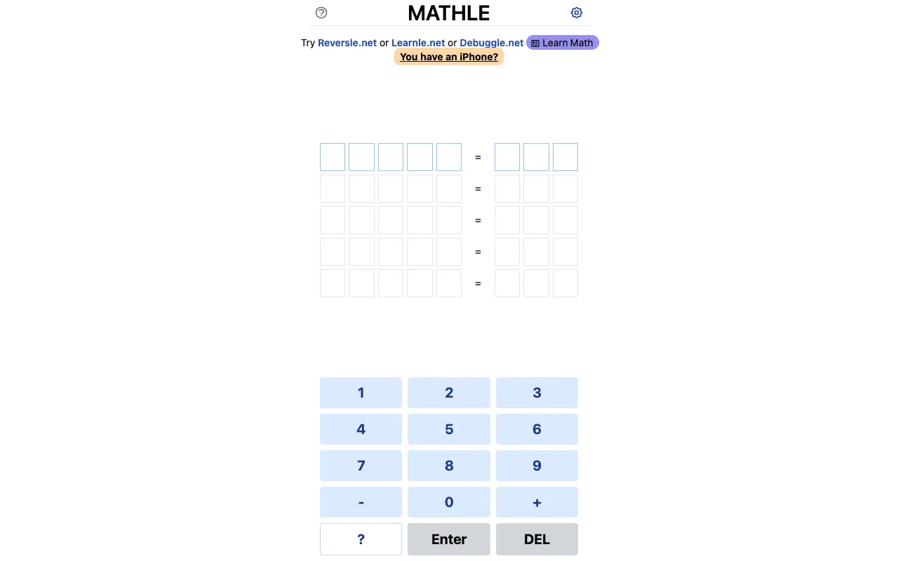 Screenshot of Mathle — a game like Wordle