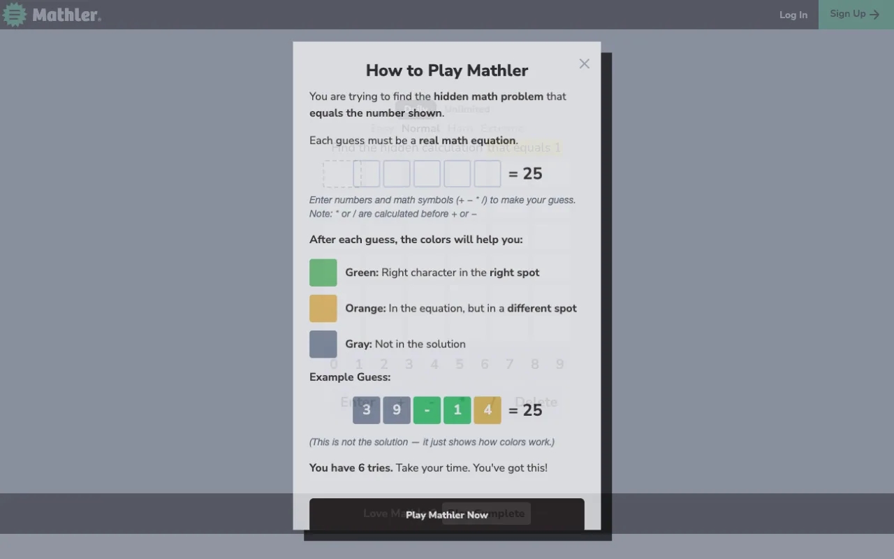 Screenshot of Mathler — a game like Wordle