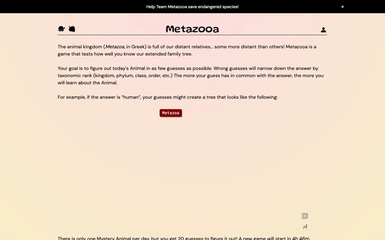 Screenshot of Metazooa — a game like Wordle