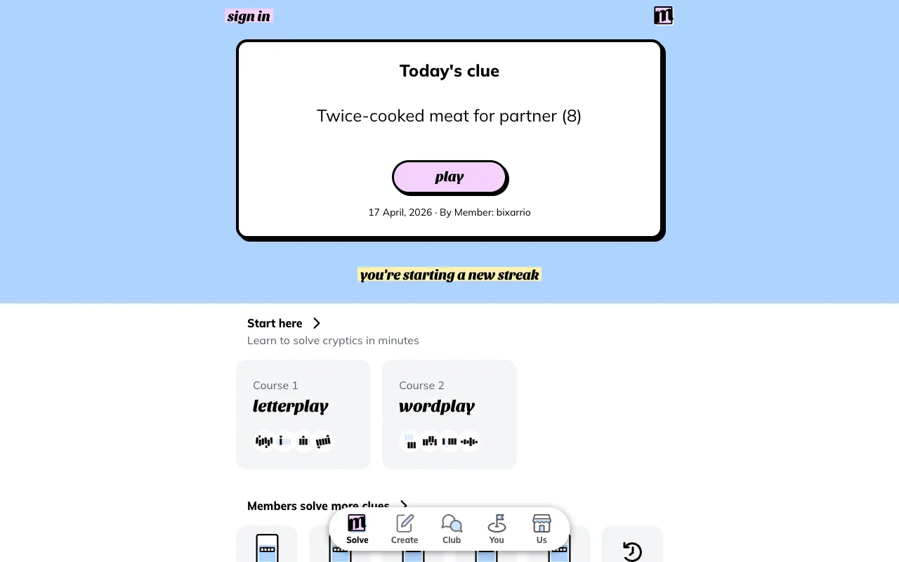 Screenshot of Minute Cryptic — a game like Wordle