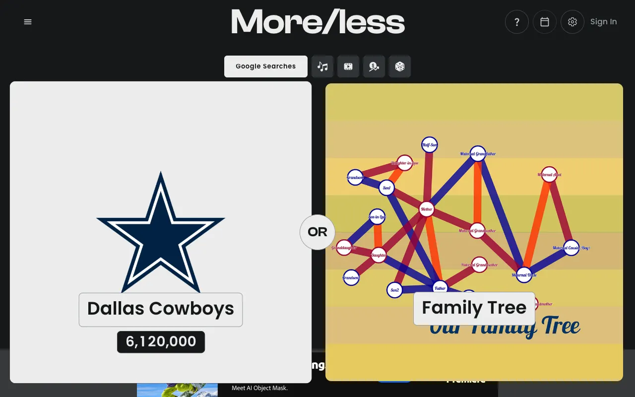Screenshot of More/Less — a game like Wordle