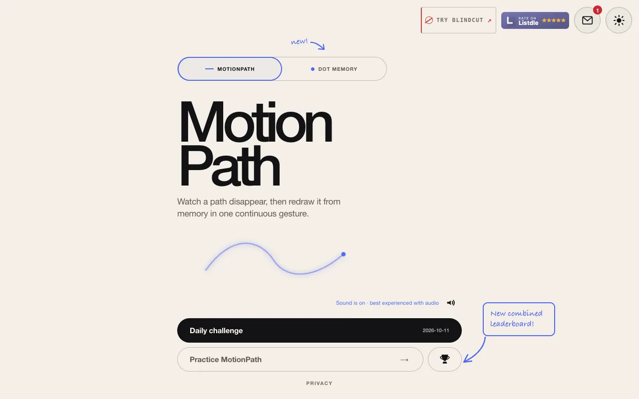 Screenshot of MotionPath — a game like Wordle