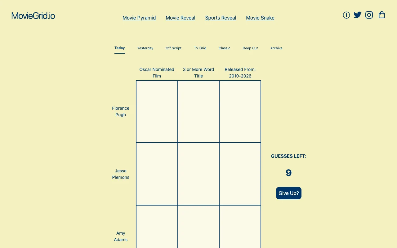 Screenshot of Movie Grid — a game like Wordle