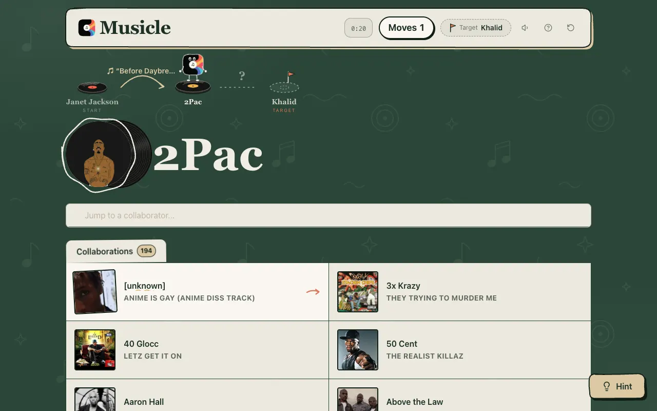 Screenshot of Musicle.fun — a game like Wordle