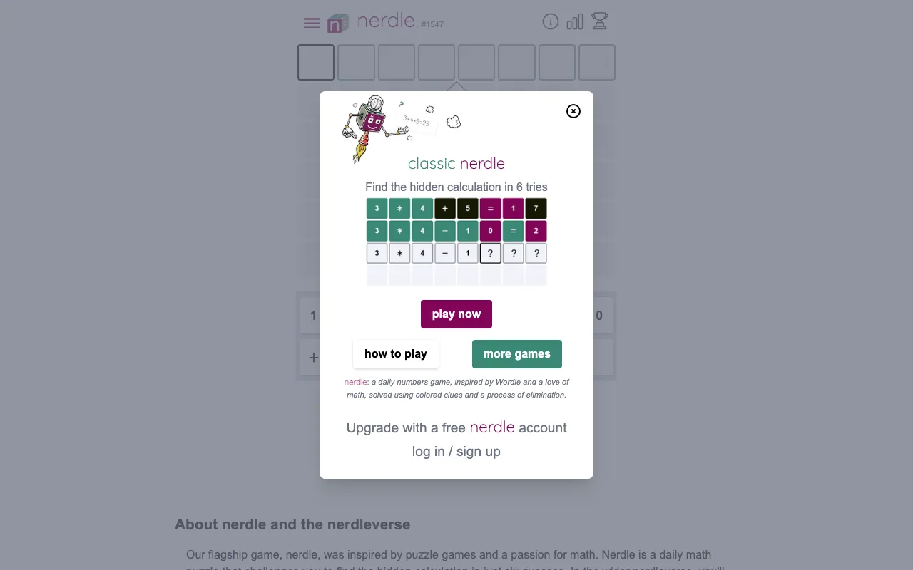 Screenshot of Nerdle — a game like Wordle