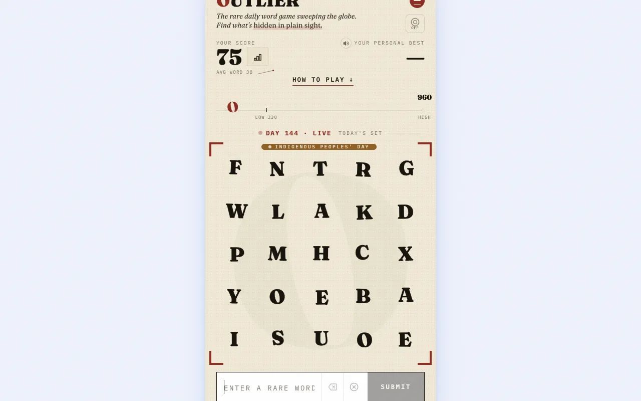 Screenshot of Outlier — a game like Wordle