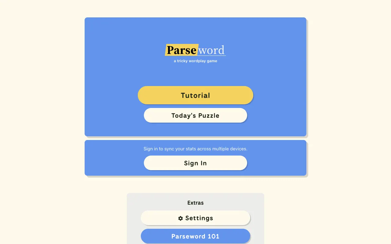 Screenshot of Parseword — a game like Wordle