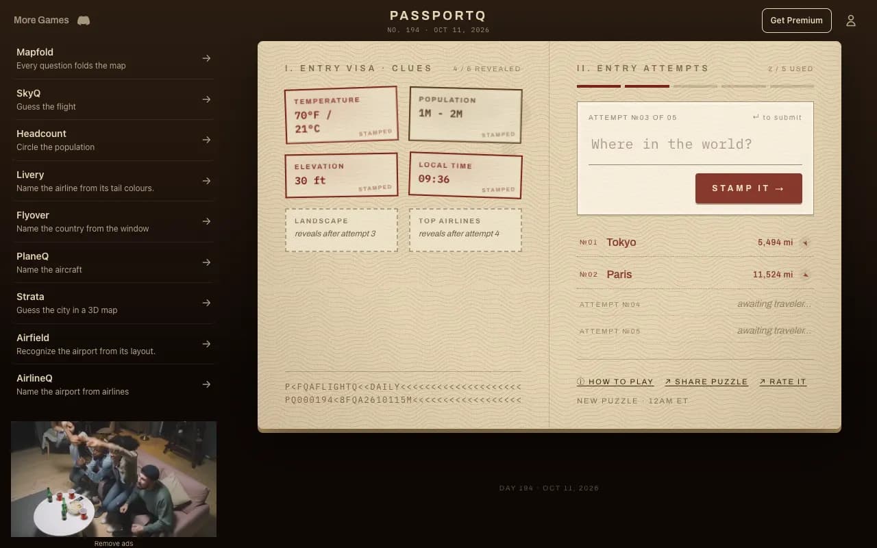 Screenshot of PassportQ — a game like Wordle